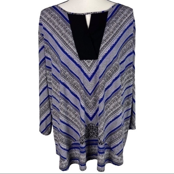Cato Blouse Top Three Quarter Sleeve Black Blue White Print Plus Size 22 24W - Picture 1 of 9